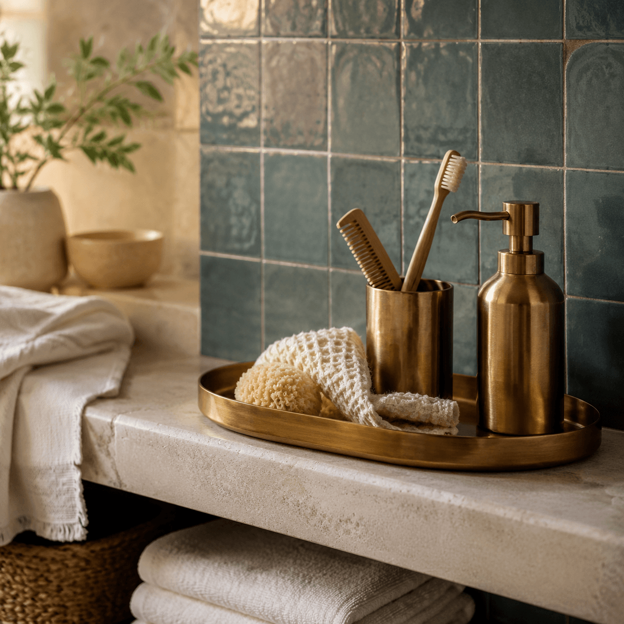 Warm Brass bathroom palette